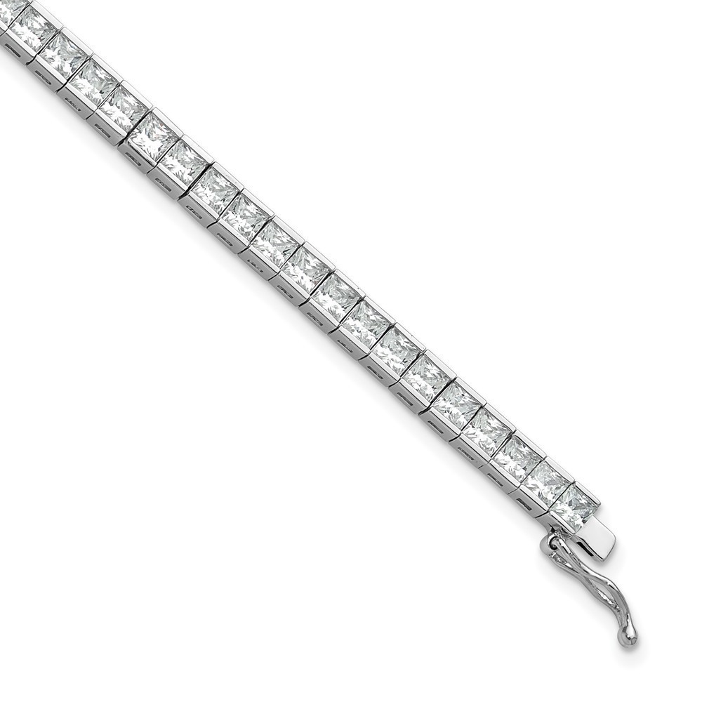 925 Sterling Silver Rhodium-plated Square 3mm x 3mm CZ 53 Stone 7 inch Bracelet